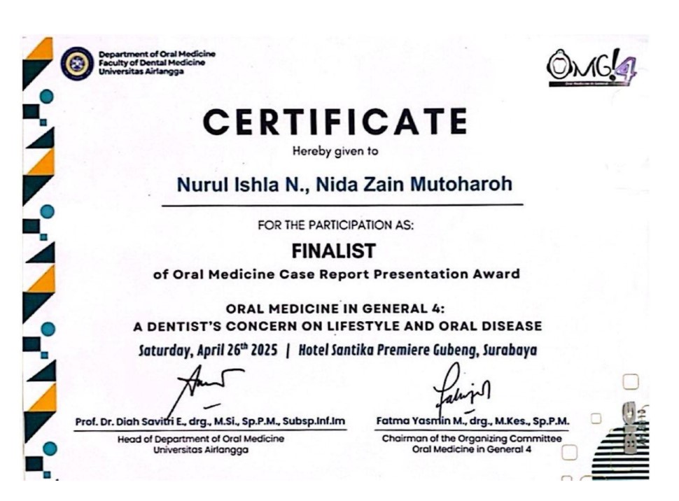 Sertifikat Finalist Nurul Ishla N. dan Nida Zain Mutoharoh