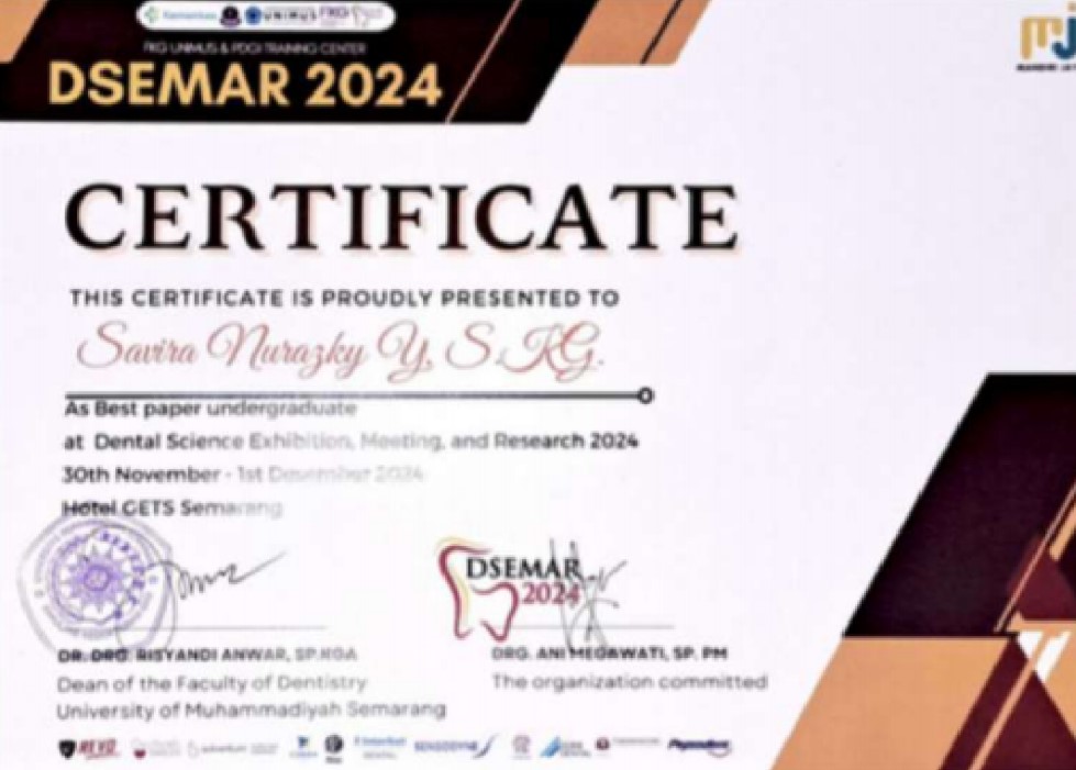 Sertifikat Best Paper Undergraduate Satria Nurazky S. KG.
