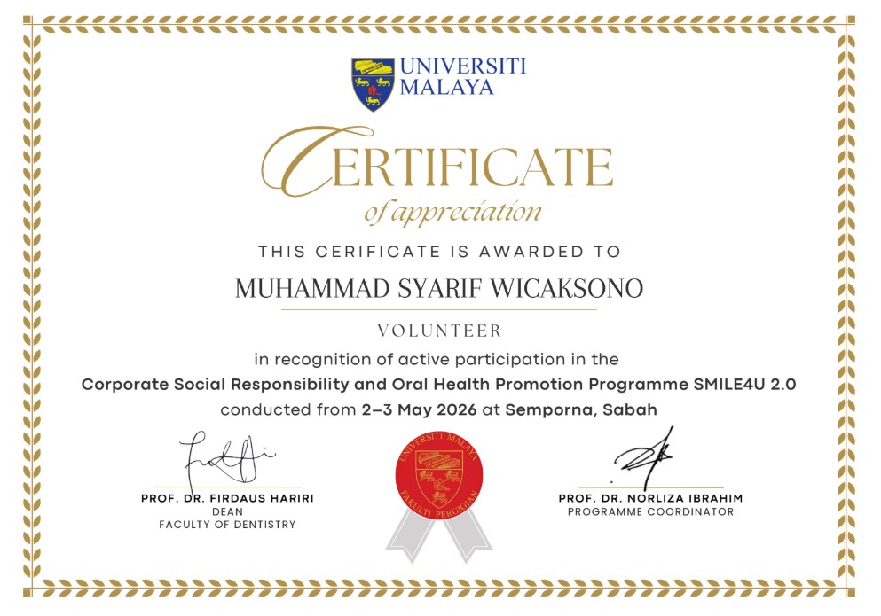 Certificate of Appreciation Muhammad Syarif Wicaksono