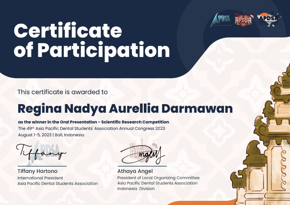 Sertifikat Winner Regina Nadya Aurelia Darmawan